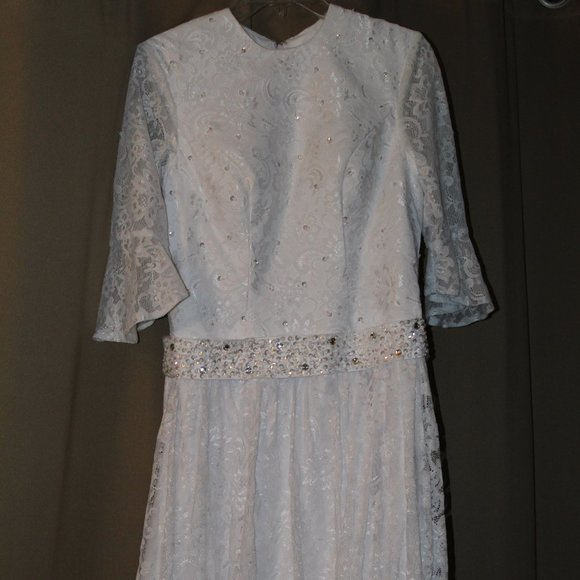 NWOT Beautiful Modest Wedding Gown with Train, White with Lace and Rhinestones - Picture 3 of 16